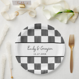 Prato De Papel Painted Black Checkerboard Pattern Wedding