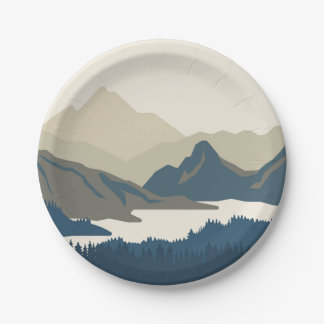 Prato De Papel Paisagem de montanha à noite