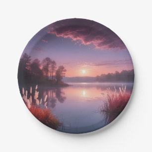Prato De Papel Paisagem do Lago Roxo Sunset Três