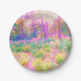 Prato De Papel Paisagem iluminada de jardim rosa e coral