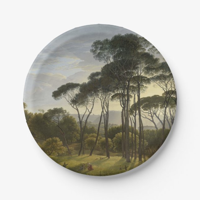 Prato De Papel Paisagem Italiana com Pinheiros Guarda-chuvas (Voo (Frente)