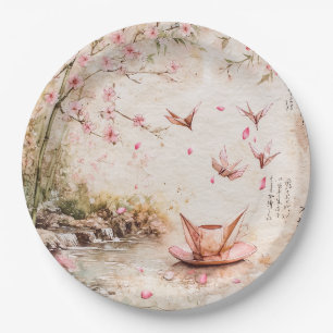 Prato De Papel Paisagem Serena de Flor de Cerejeira Rosa (5)