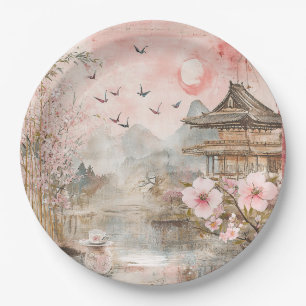 Prato De Papel Paisagem Serena Flor de Cerejeira Rosa (4)