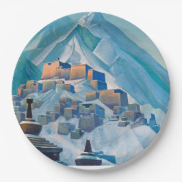 Prato De Papel Paisagem tibetana nos Picos da Montanha Himalaia