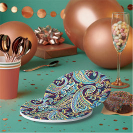 Prato De Papel Paisley do Dream Azul e Amarelo