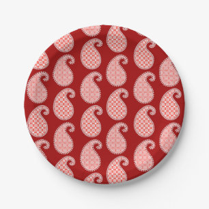 Prato De Papel Paisley pattern, vermelho profundo e branco