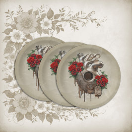 Prato De Papel Paixão Steampunk, o Coração do Amor mecânico.