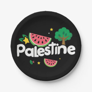 Prato De Papel Palavra de Cuta Palestina cercada por melancia