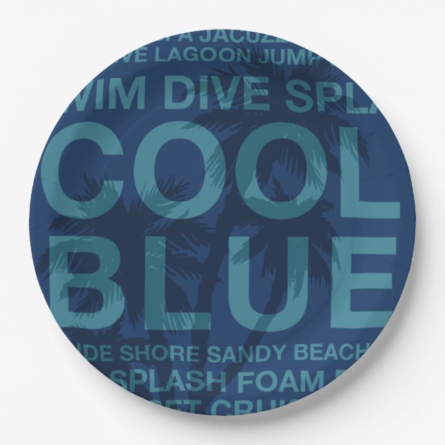 Prato De Papel Palavras de Verão ao largo e palmeira (Frente)