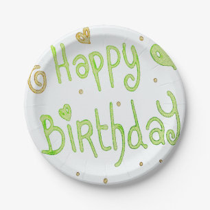 Prato De Papel palavras verdes de feliz aniversário
