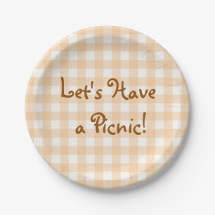 Prato De Papel Pale Peach Gingham Picnic