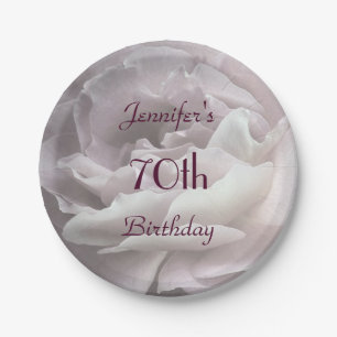 Prato De Papel Pale Pink Rose, Name, 70th Birthday Party
