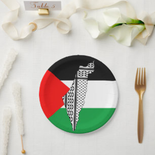 Prato De Papel Palestina - Bandeira e Mapa com Padrão Keffiyeg