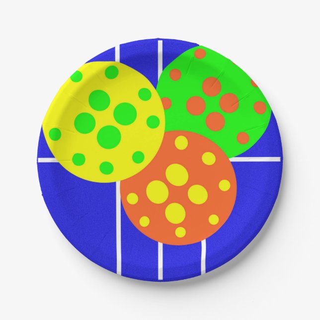 Prato De Papel Palhetas amarelas, laranja e verdes no campo azul (Frente)