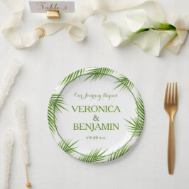 Prato De Papel Palm Deixa Casamento De Praia Tropical