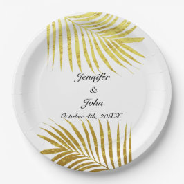 Prato De Papel Palm Tree Foliage Gold Foil Deixa Branco Casado