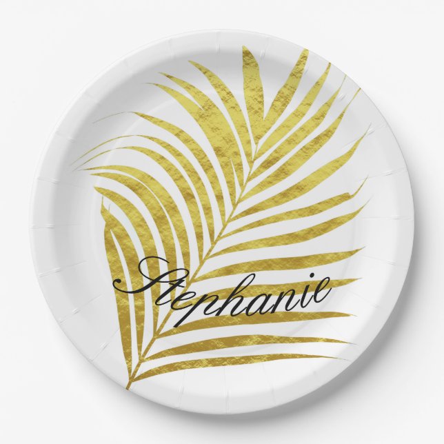 Prato De Papel Palm Tree Gold Foil deixa nome com brilho exclusiv (Frente)