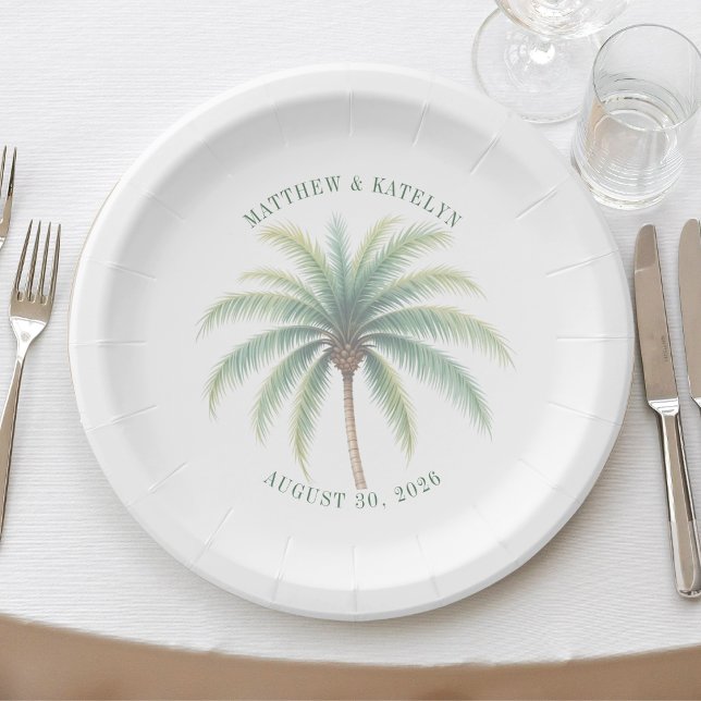 Prato De Papel Palm Tree Island Destination Green Wedding (Palm Tree Island Destination Green Wedding Paper Plates
)