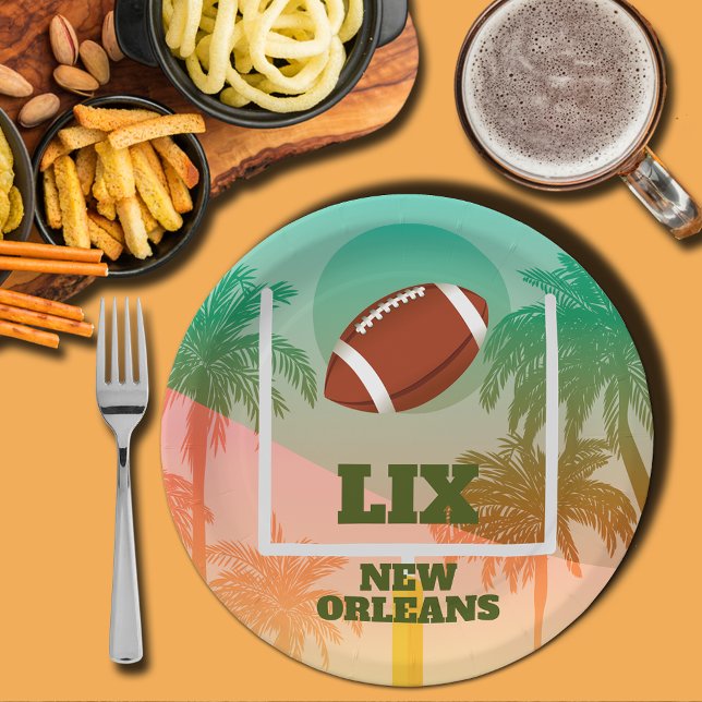 Prato De Papel Palm Trees e Partido de Futebol (Palm trees and football through the uprights paper plates)