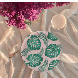 Prato De Papel Palma Rosa Tropical e Verde deixa um padrão perfei