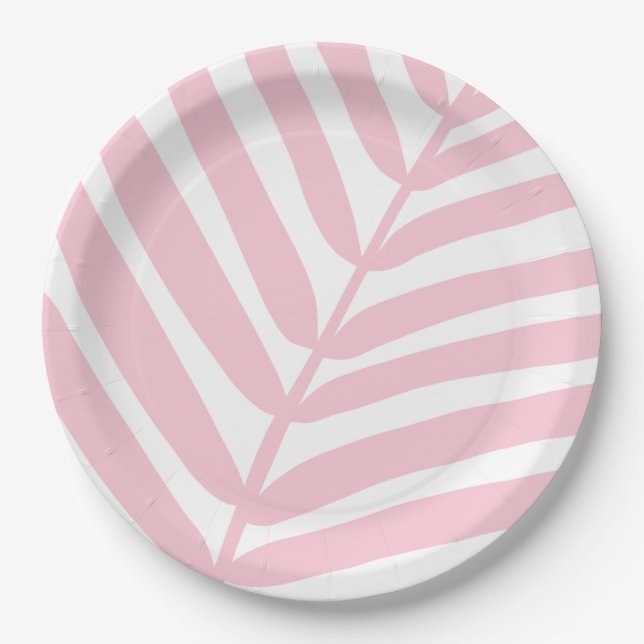 Prato De Papel Palma Tropical Folha Bebê Rosa (Frente)