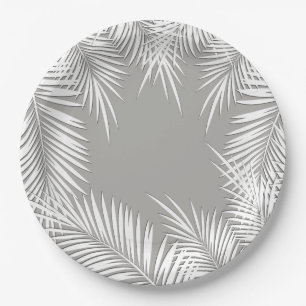 Prato De Papel Palmas brancas sobre placas de papel sobre temas t