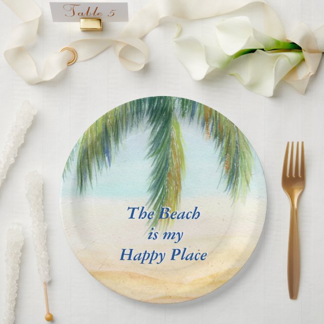 Prato De Papel Palmeira em um dia ensolarado na praia (Casamento)