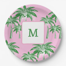 Palmeira verde rosa, preppy Summer Summer Monogram