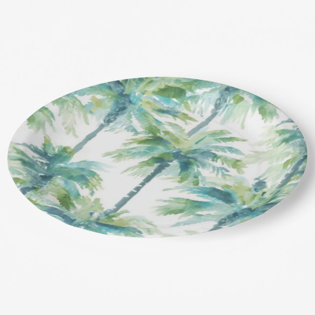 Prato De Papel Palmeiras Azul Verde Turquesa (Inclinado)