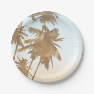 Prato De Papel Palmeiras Ombre Praia Bronze Dourado Chic
