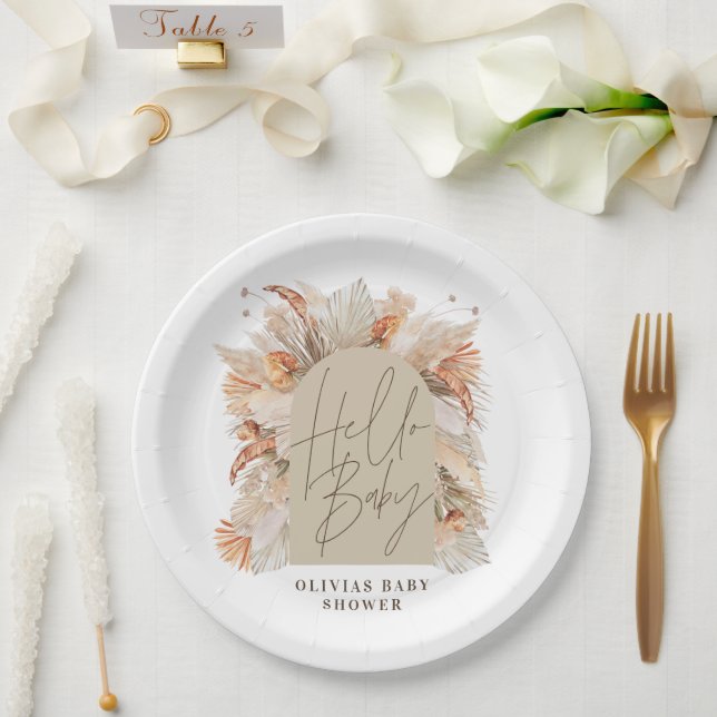 Prato De Papel Pampas botânicas terracotta rústica moderna (Casamento)