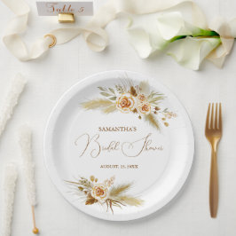 Prato De Papel Pampas gramínea aquarela boho elegante Chá de pane