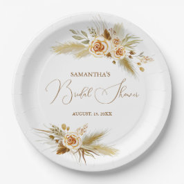 Prato De Papel Pampas gramínea aquarela boho elegante Chá de pane