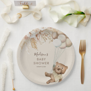 Prato De Papel Pampas Grass Boho Teddy Bear Paper Pla