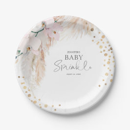 Prato De Papel Pampas Grass Floral Bebê Rosa Sprinkle
