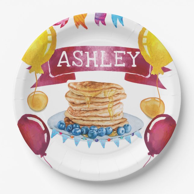 Prato De Papel Pancake personalizado e pijamas no aniversário (Frente)