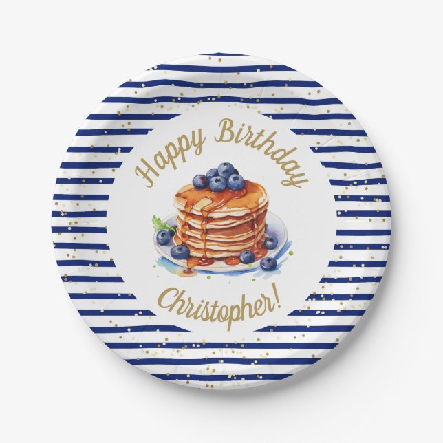 Prato De Papel Pancakes e Pajama - Placa de Papel de Aniversário (Frente)