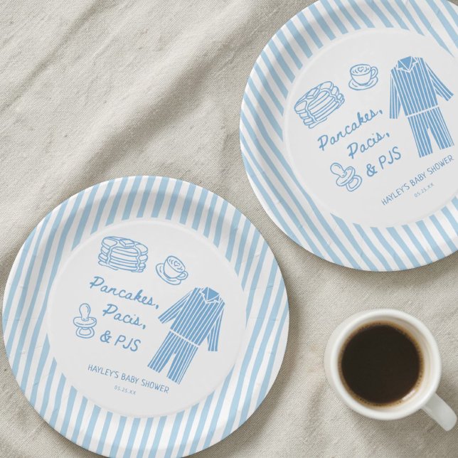 Prato De Papel Pancakes, Pacis e PJs Churrasco de Bebê Menino (Criador carregado)
