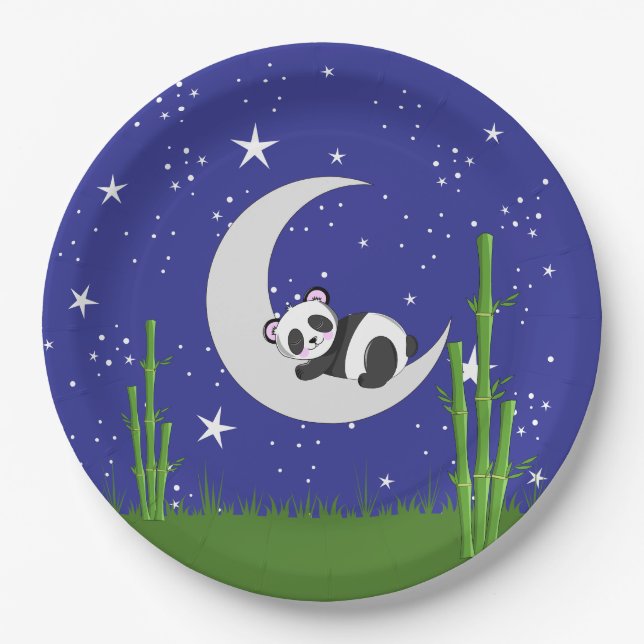 Prato De Papel Panda Bebê Novo na Lua (Frente)