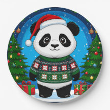 Panda Fofa de Suéter de Natal Usa Chapéu de Papai