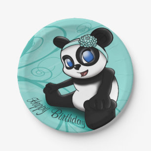 Prato De Papel Panda Turquoise Birthday