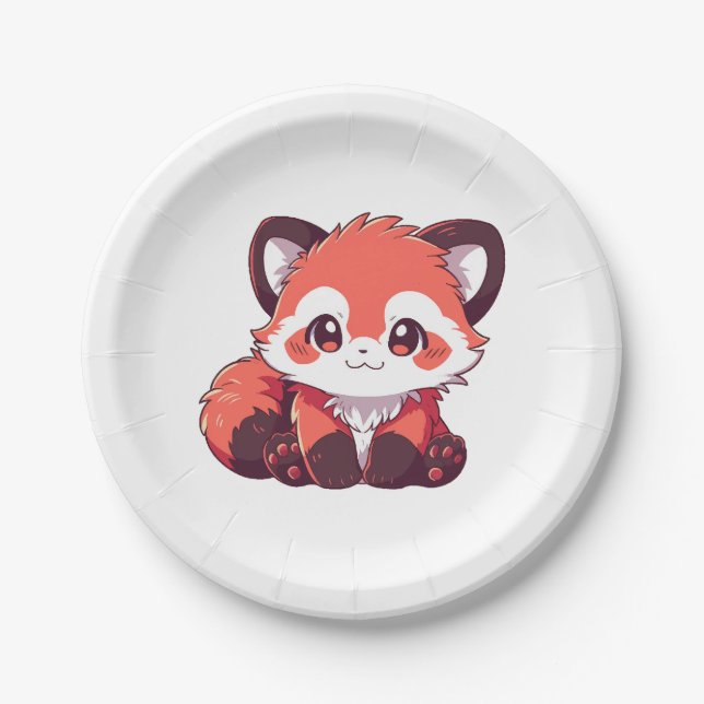 Prato De Papel  panda vermelho fofo (Frente)