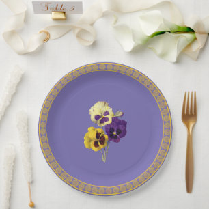 Prato De Papel Pansias, roxo e amarelo