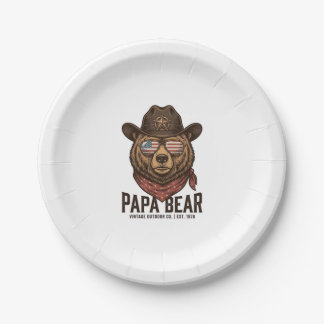 Prato De Papel Papa Bear Cowboy Bear Patriotic Vintage Vector Des