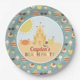 Prato De Papel Papá de Aniversário do Castelo de Areia de Verão d