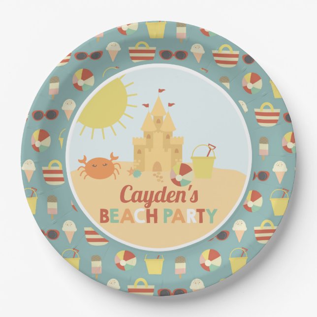 Prato De Papel Papá de Aniversário do Castelo de Areia de Verão d (Frente)