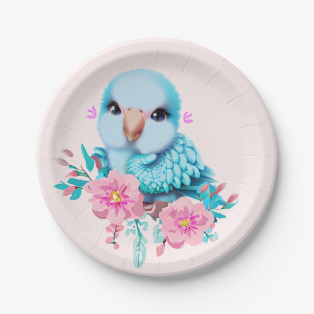 Prato De Papel Papagaio Azul, Bonito e Adorável (Frente)