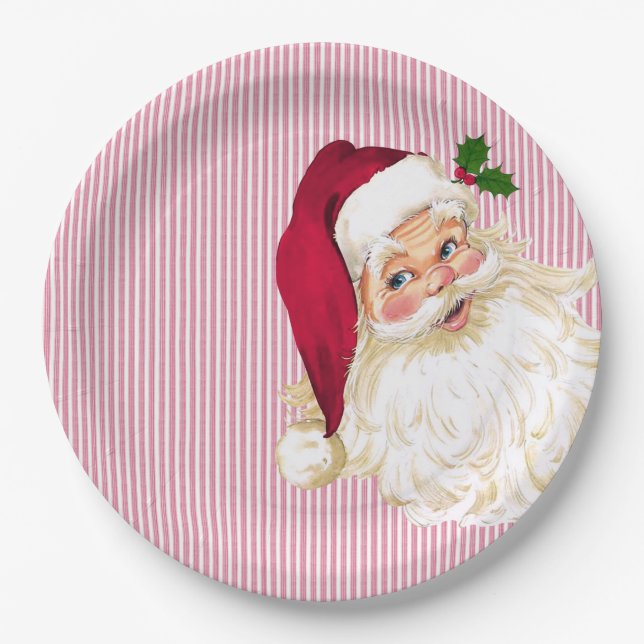 Prato De Papel Papai Noel Antigo ao Estilo Cranberry Stripe (Frente)