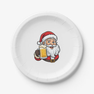 Prato De Papel Papai Noel Bebendo Cerveja Gráfico de Natal