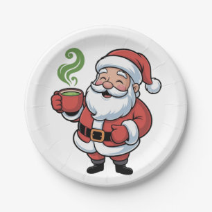 Prato De Papel Papai Noel Bebendo um Natal de Matcha